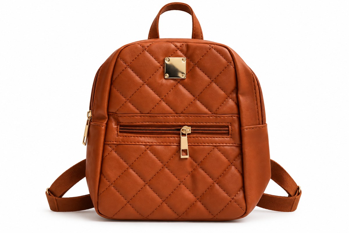 mochila mini cuerina rombo marron