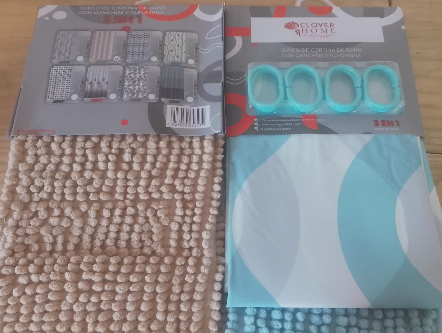 Set de Cortina de Baño con Gancho y Alfombra