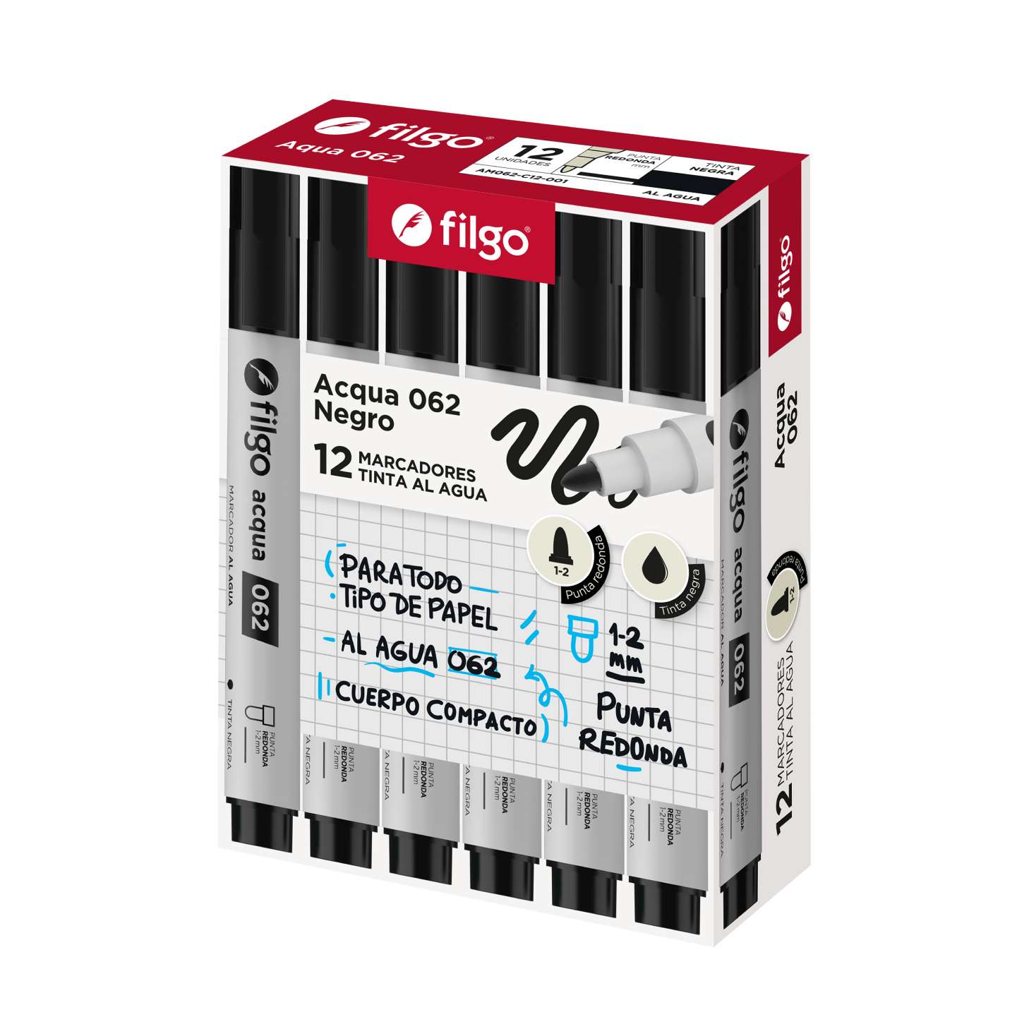 Marcadores Filgo 062 al Agua x12 Unid. - Negro