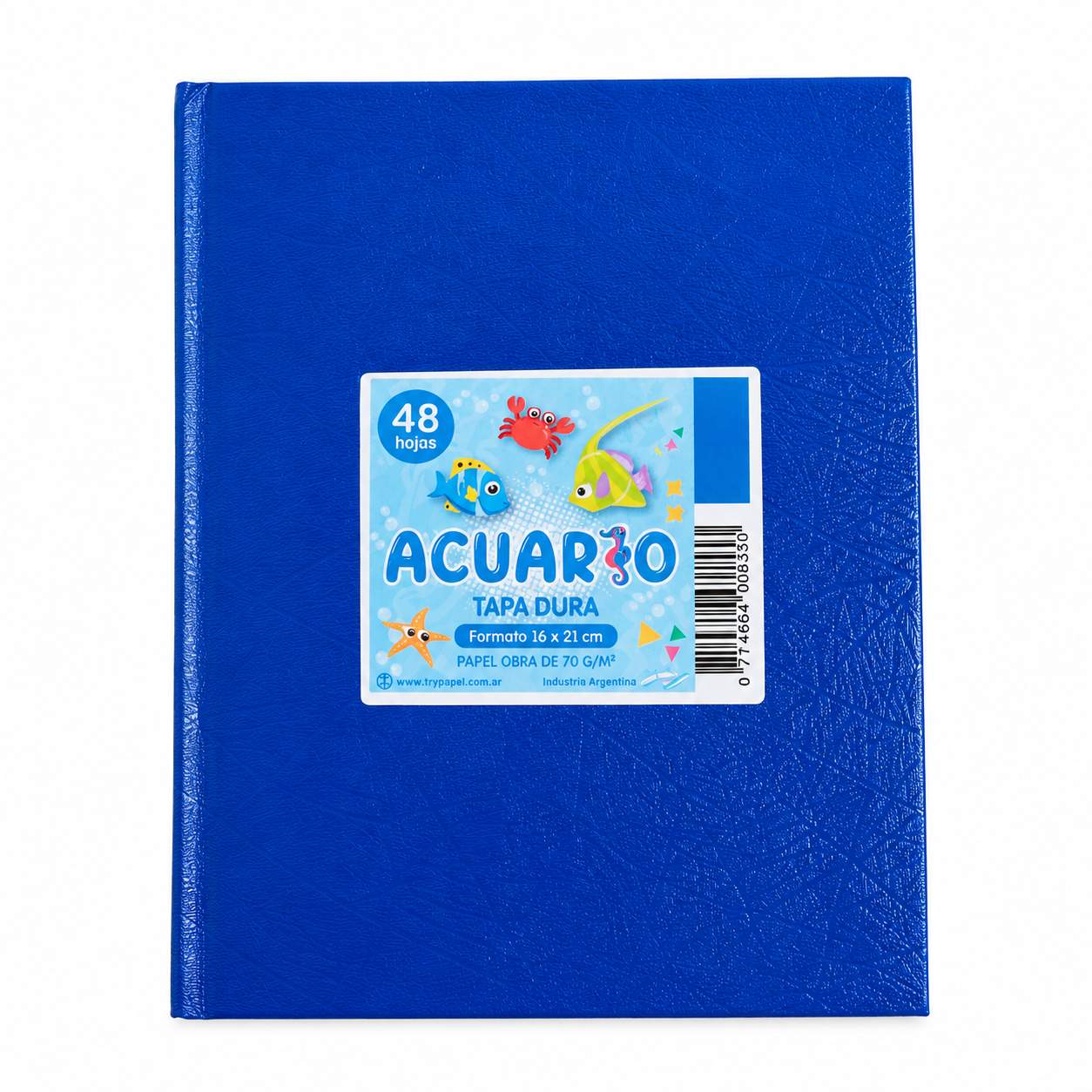 Cuaderno tapa dura de 48 hojas rayadas 16x21cm 70g Línea Acuario Económica T&N azul