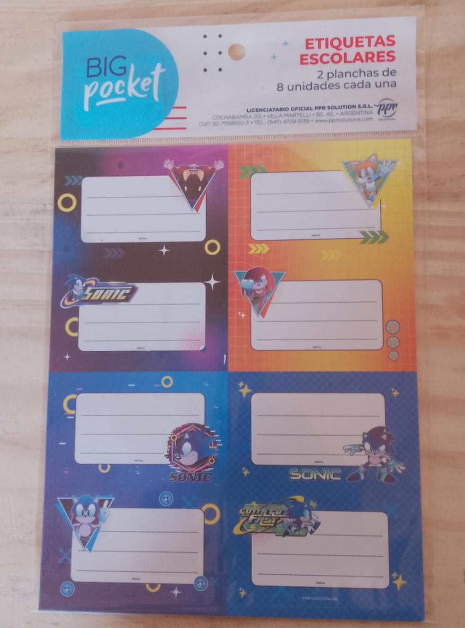 Etiquetas Escolares Big Pocket x16 Unid, - Sonic