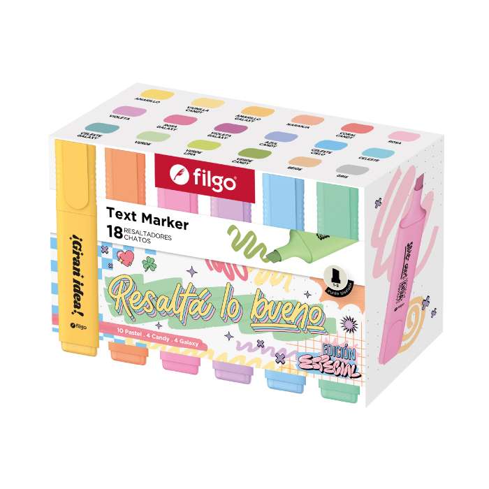 Resaltadores Chatos Filgo Text Marker x18 Unid
